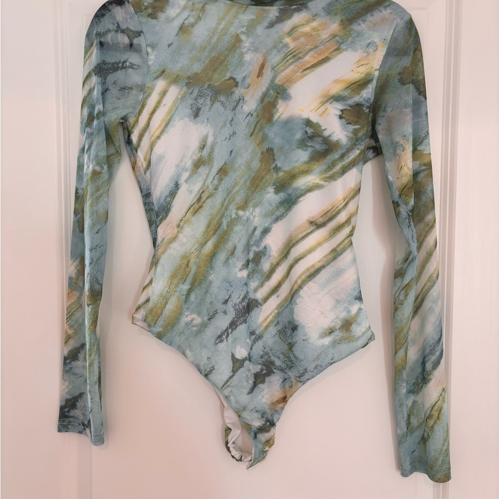 Superdown Edith High Neck Bodysuit in Green Multi